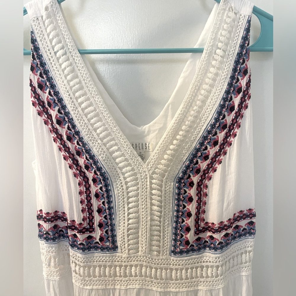 Spense size 10 long maxi flowy white dress with beautiful embroidery
